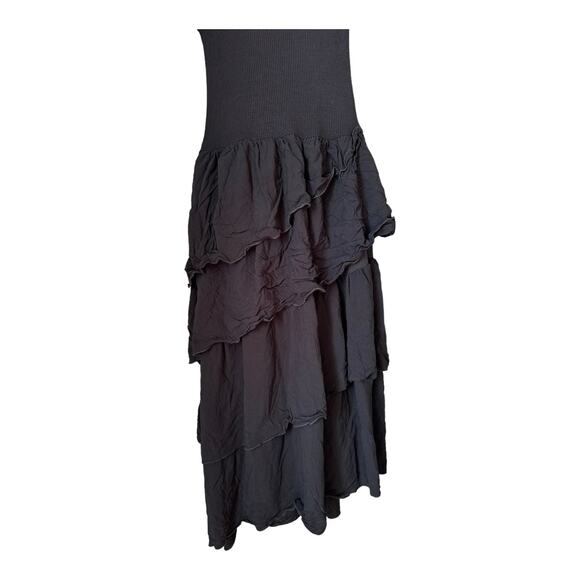 Zara black sleeveless boho ribbed tank top ruffle tiered maxi dress size XS - Picture 8 of 16